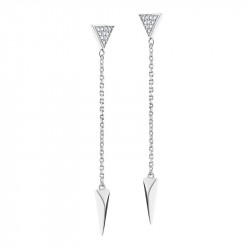 Triangle shaped earrings, modern design, sterling silver and rhodim coating, cubic zirconia