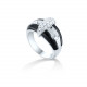 Bague Agate Elsa Lee Paris, argent 925, email noir et oxydes de Zirconium motif 1 baguette