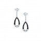 Boucles d'Oreilles pendantes Elsa Lee Paris en argent 925. Motif oval incrusté d'oxydes de Zirconium noirs et blancs