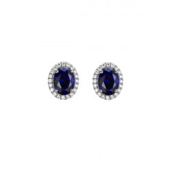 Boucles d'oreilles puces taille oval bleu saphir collection de bijoux habillé en argent par Elsa Lee Paris 