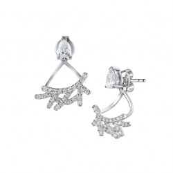 Boucles d'oreilles Elsa Lee Paris pendantes et 2 en 1 en argent 925 rhodié et 54 oxydes de Zirconium 1,08ct et 2 oxydes de zirco