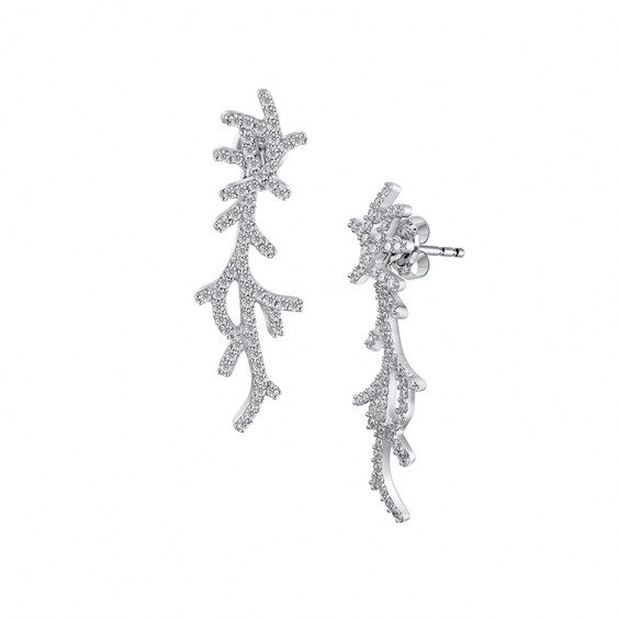 Boucles d'oreilles Elsa Lee Paris pendantes et 2 en 1 en argent 925 rhodié et 124 oxydes de zirconium 1,25mm 2,48ct 