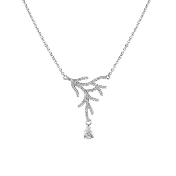 Collier Elsa Lee Paris en argent 925 rhodié, longueur 42 cm avec 3 cm de chainette de rallonge, 67 oxydes de Zirconium taille 1,