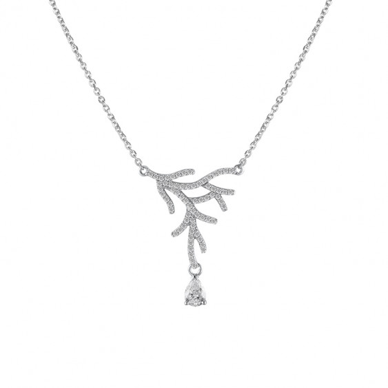 Elsa Lee Paris necklace in sterling silver rhodium coated. Length 42cm with 3cm extension silver chain, 67 cubics zirconia size 