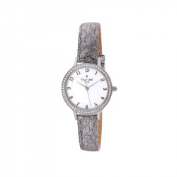 Slim grey leather straps watch with its white dial by Elsa Lee Paris