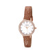 Rose gold dial watch with brown gleaming leather strap by Elsa Lee 