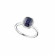 Bague bleue saphir taille émeraude en argent par Elsa Lee Paris bague carrée rectangle bleue