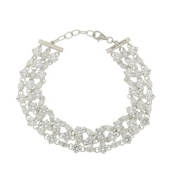 Bracelet Elsa Lee Paris, Argent, longueur 18cm, avec oxydes de Zirconium blancs tailles princesse et navette