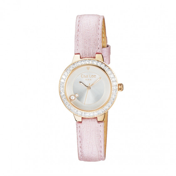 Montre femme cadran rose gold et bracelet rose sans numéro par Elsa Lee Paris 