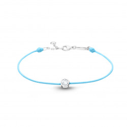 Bracelet Elsa Lee Paris en "Argent 925" - 1 oxyde de Zirconium 0,44ct serti clos sur cordon coton ciré bleu ciel