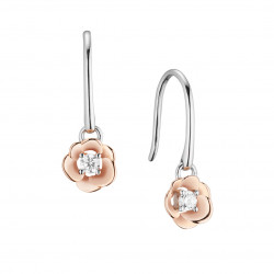 Elsa Lee Paris - Rhodium plated 925 silver, pink gilding on rose flower shape, 2 cubics zirconia 2,5mm 0,22ct set