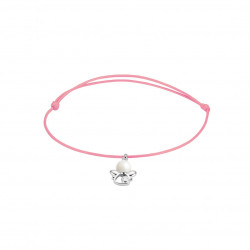 Elsa Lee Paris - Pink waxed cotton cord Clear Spirit bracelet with rhodium plated 925 silver Angel locket with 1 white pearl 6mm