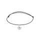 Elsa Lee Paris - Black waxed cotton cord Clear Spirit bracelet with rhodium plated 925 silver Angel locket with 1 white pearl 6m
