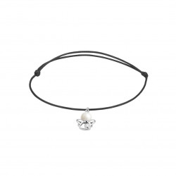 Elsa Lee Paris - Black waxed cotton cord Clear Spirit bracelet with rhodium plated 925 silver Angel locket with 1 white pearl 6m