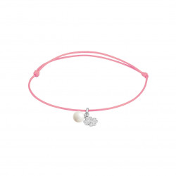 Elsa Lee Paris - Bracelet Clear Spirit sur cordon coton ciré rose pendentif en argent 925 rhodié avec 1 perle blanche 6mm et 12 