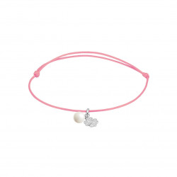 Elsa Lee Paris - Pink waxed cotton cord Clear Spirit bracelet with rhodium plated 925 silver locket with 1 white pearl 6mm and 1