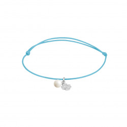 Elsa Lee Paris - Bracelet Clear Spirit sur cordon coton ciré bleu pendentif en argent 925 rhodié avec 1 perle blanche 6mm et 12 