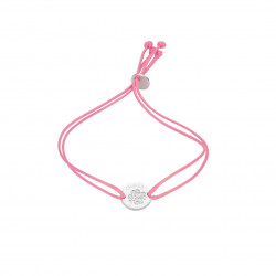 Elsa Lee Paris - Pink waxed cotton cord bracelet with rhodium plated 925 silver locket with lucky clover pattern incrusted by 2 