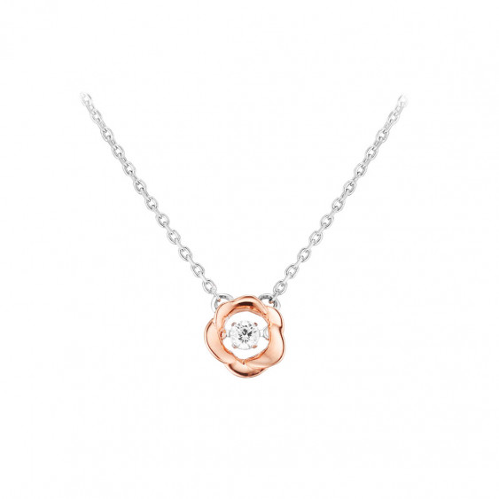 Elsa Lee Paris - Rhodium coated 925 silver Necklace, infinity symbol shaped, 42cm + 3cm long, 1 cubic zirconia 3mm 0,20ct set