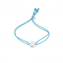 Elsa Lee Paris - Baby blue waxed cotton cord bracelet with rhodium plated 925 silver locket with red "I love you/redheart" patte