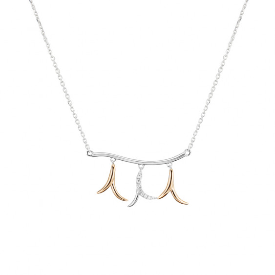 Elsa Lee Paris - Collier argent rhodié 925, 42cm de long avec 3 cm de chainette de rallonge, dorure couleur rose motif liane, 7