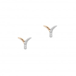 Elsa Lee Paris - Boucles d'oreilles en argent rhodié 925 dorure rose motif liane, 10 oxydes de zirconium 0,16ct sertis