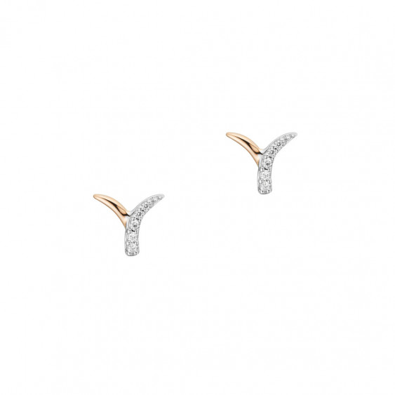 Elsa Lee Paris - Boucles d'oreilles en argent rhodié 925 dorure rose motif liane, 10 oxydes de zirconium 0,16ct sertis