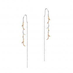 Elsa Lee Paris - Rhodium plated 925 silver Dangling earrings with pink gilding on liana pattern and a silver chain. 10 cubics of