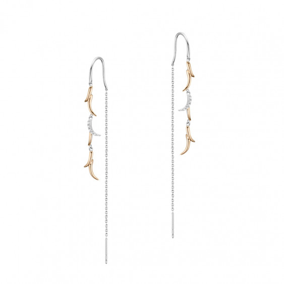 Elsa Lee Paris - Rhodium plated 925 silver Dangling earrings with pink gilding on liana pattern and a silver chain. 10 cubics of