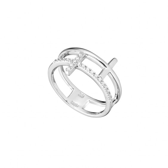 Rhodium platted, 925 silver Cross ring, cross pattern and cubics zirconia sets