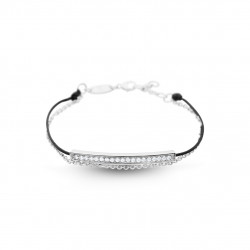 Elsa Lee Paris - Bracelet Clear Spirit en argent 925 rhodié sur cordon ciré noir imperméable, sertis d'oxydes de zirconium