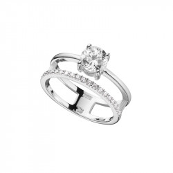 Rhodium coated silver 925 double ring with zirconia, Elsa Lee Paris