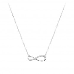 Elsa Lee Paris - Rhodium coated silver Necklace 42cm long + 3cm of chain extension, infinity shape, 12 cubics zirconia 0,24ct - 