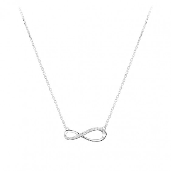 Elsa Lee Paris - Rhodium coated silver Necklace 42cm long + 3cm of chain extension, infinity shape, 12 cubics zirconia 0,24ct - 