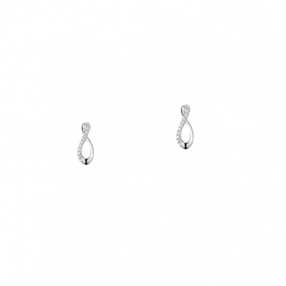Elsa Lee Paris - Boucles d'oreilles en argent rhodié, motif signe de l'infini, 20 oxydes de zirconium 1mm 0,20ct
