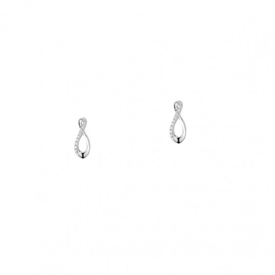 Elsa Lee Paris - Rhodium coated silver sterling earrings infinity shape, 20 cubics of zirconia 1mm 0,20ct