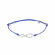 Bracelet Clear Spirit en argent rhodié signe infini sur cordon coton ciré bleu