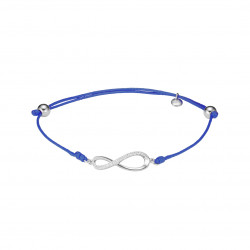 Bracelet Clear Spirit en argent rhodié signe infini sur cordon coton ciré bleu