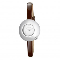 Montre femme cadran blanc boîtier bombé, bracelet cuir camel