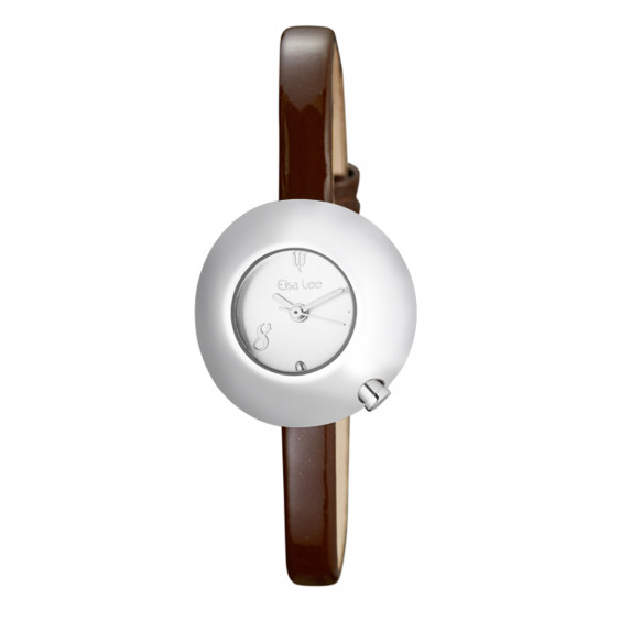 Woman's watch with white dial, domed case and camel leather strap