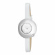 Woman's watch with white dial, domed case and white leather strap