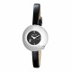 Montre femme cadran noir boîtier bombé, bracelet cuir noir