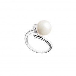 Rhodium coated silver ring with white bead, Purity collection