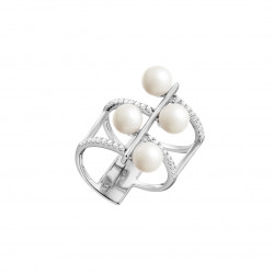 Rhodium coated silver multi-rows ring with white beads, Purity collection