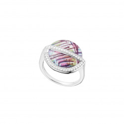 Rhodium coated silver ring with color patterns and cubics zirconia