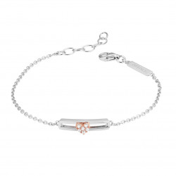 Rhodium silver bracelet and shiny cubics zirconia, little pink heart