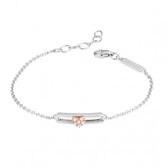 Bracelet en argent rhodié et oxydes de zirconium, forme coeur rose 