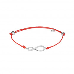 Bracelet Clear Spirit en argent rhodié signe infini sur cordon coton ciré rouge