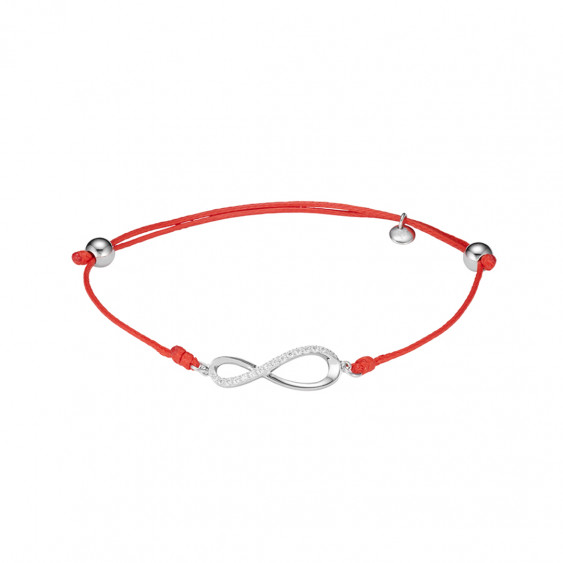 Bracelet Clear Spirit en argent rhodié signe infini sur cordon coton ciré rouge