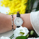 Montre femme bracelet cuir noir irisé petit cadran fin montre femme cadran fin rond montre contemporaine Elsa Lee paris